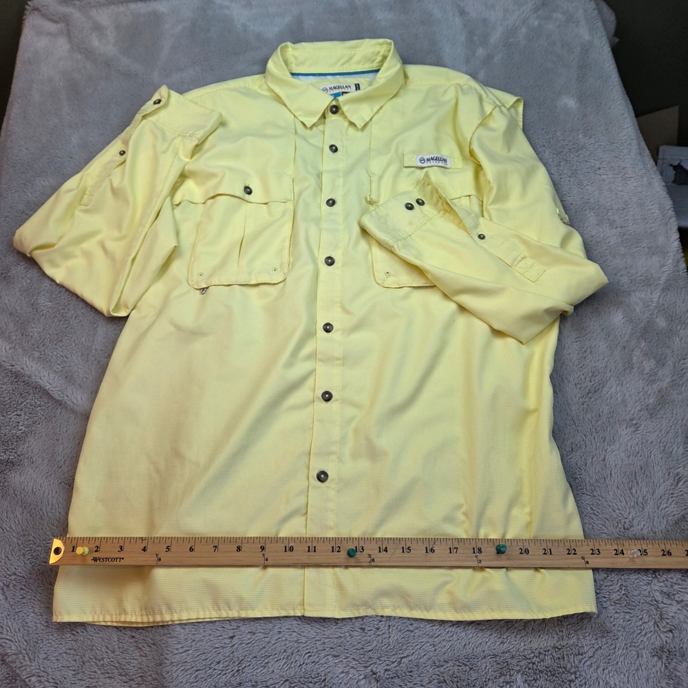 Magellan Outdoors Fishing Shirt Mens XL Yellow Micro-Check Long Sleeve Relaxed